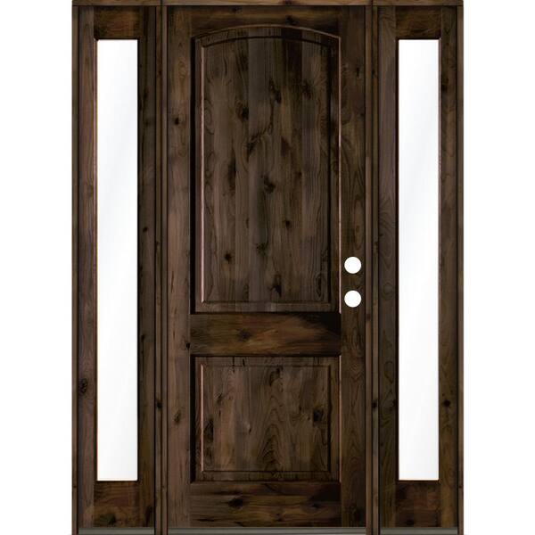 Krosswood Doors 58 in. x 96 in. Knotty Alder 2 Panel Left-Hand/Inswing Clear Glass Black Stain Wood Prehung Front Door with Sidelites