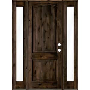 60 in. x 96 in. Knotty Alder 2 Panel Left-Hand/Inswing Clear Glass Black Stain Wood Prehung Front Door with Sidelites