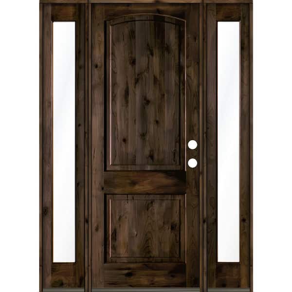 Krosswood Doors 64 in. x 96 in. Knotty Alder 2 Panel Left-Hand/Inswing Clear Glass Black Stain Wood Prehung Front Door with Sidelites