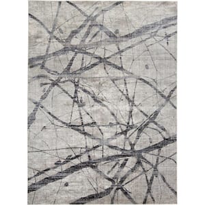 8 X 11 Gray and Ivory Abstract Area Rug