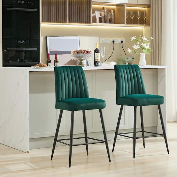 Julie 39.7 in. H Green High Back Metal Bar Stool with Velvet Seat, Adjustable Legs (Set of 2)