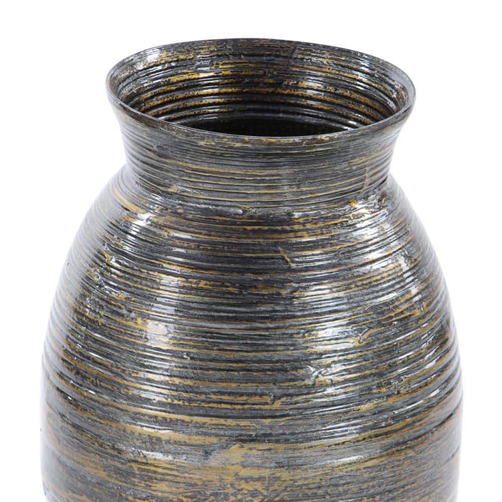 20" Dark Brown Textured Bamboo Wood Vase