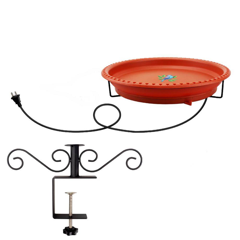 13.3 in. Dia Brown Plastic Heated Birdbath Bowl for Deck Railing, 100W Thermostatically Controlled Heated Bird Baths price history on PriceWatchPro