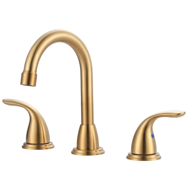ARCORA 8 in. Widespread Double Handle Bathroom Faucet with Pop-Up Drain Assembly in Brushed Gold