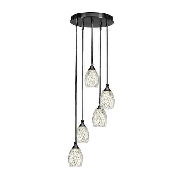 Unbranded Villa 5 Light Matte Black Pendant, Cluster Pendant Light with 5 in. Natural Fusion Glass Shades, No Bulbs Included