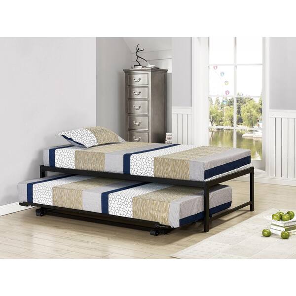Signature Home Black Twin Size Metal Pop Up Trundle Bed 3 93b Metal Pop Up Trundle Bed, Trundle Bed Pop Up To Queen