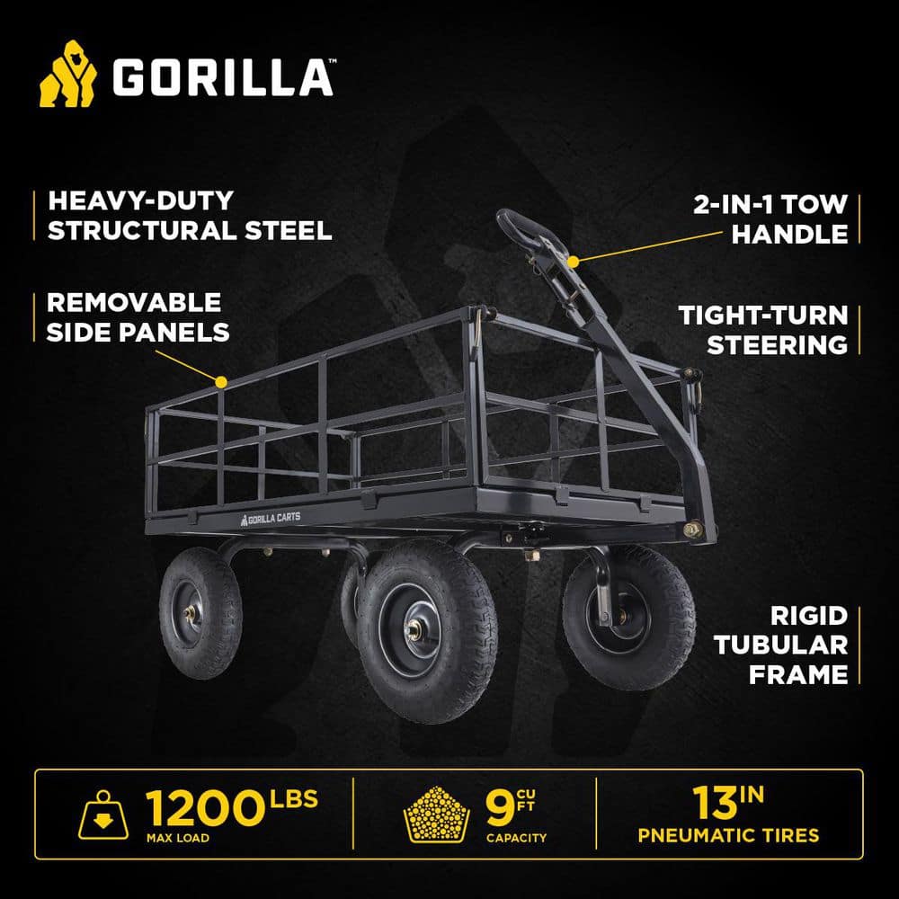 Black Heavy-Duty Steel Utility Wagon with Removable Sides