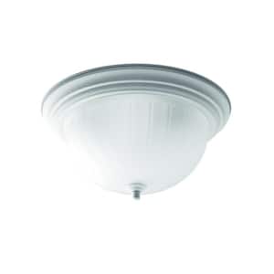 3-Light White Flush Mount with Etched Ribbed Glass
