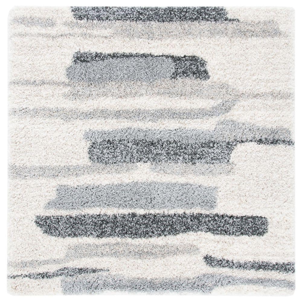 Fontana Shag 7 ft. x 7 ft. Gray/Ivory Geometric Striped Square Area Rug price history on PriceWatchPro
