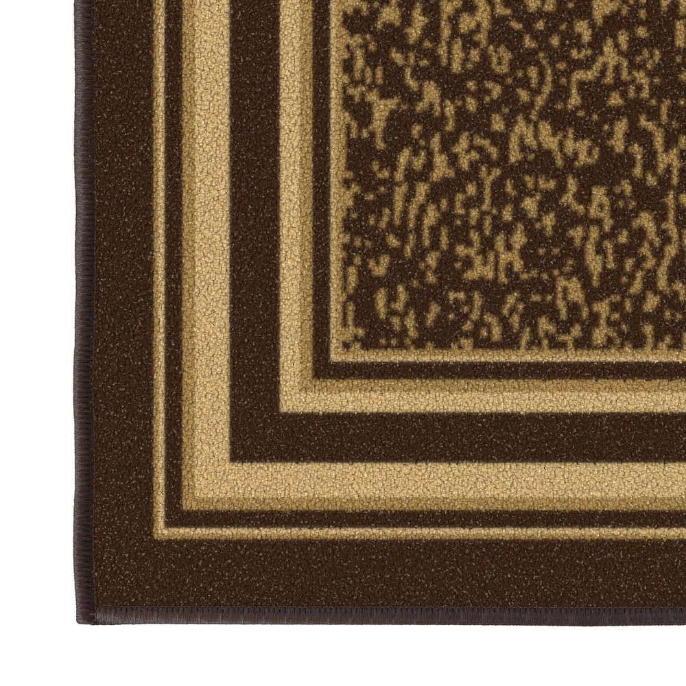 Brown and Beige Synthetic Non-Slip Runner Rug