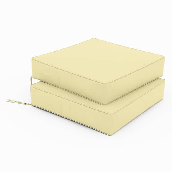 17 in. x 16 in. x 3 in. (2-Pack) Square Outdoor Patio Seating Repacement Lounge Chair Dining Seat Cushion Light Yellow
