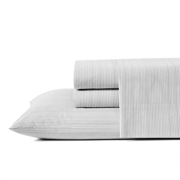 KENNETH COLE NEW YORK Simple Stripe 4-Piece Gray Cotton Queen Sheet Set