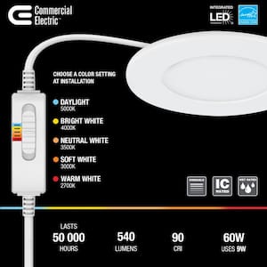 Ultra Slim Integrated LED 4 in Round Adj Color Temp Canless Recessed Light for Kitchen Bath Living rooms, White  4-Pack