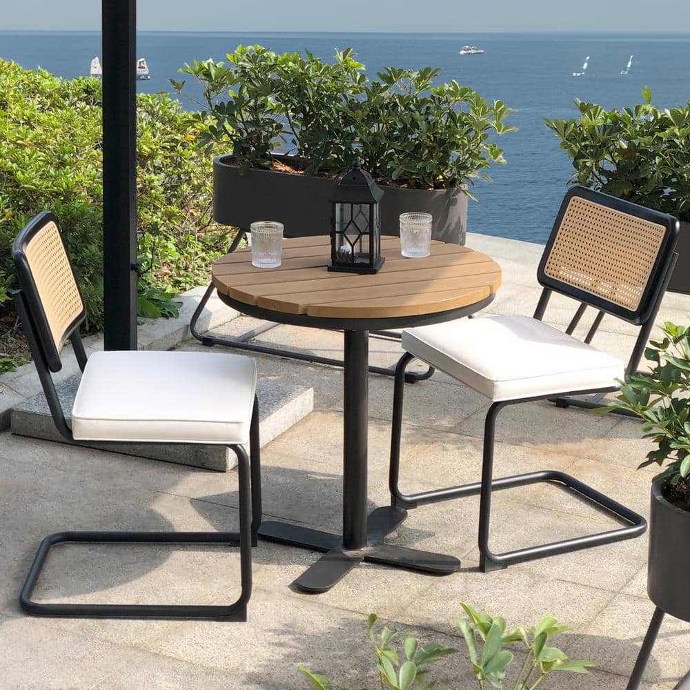 Mid-Century Rattan Outdoor Dining Chair with Cane Backrest and Metal Base, 
