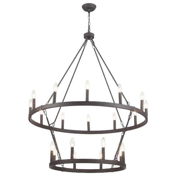 LWYTJO Wiam 40 in. 20 Light Antique Distressed Brown Large 2-Tiers Candle Style Dimmable Farmhouse Wagon Wheel Chandelier