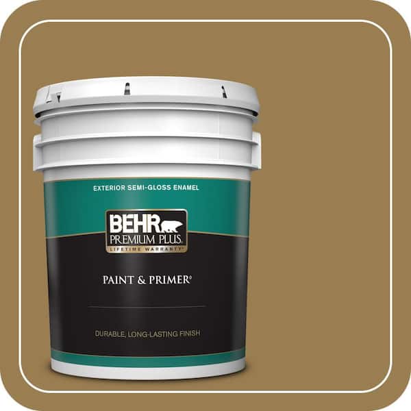 BEHR PREMIUM PLUS 5 gal. #320F-6 Wool Tweed Semi-Gloss Enamel Exterior Paint & Primer