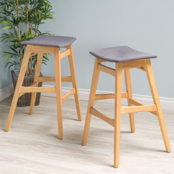 Noble House Emmaline 29.5 in. Wood Dark Grey and Oak Bark Stools (Set of 2)