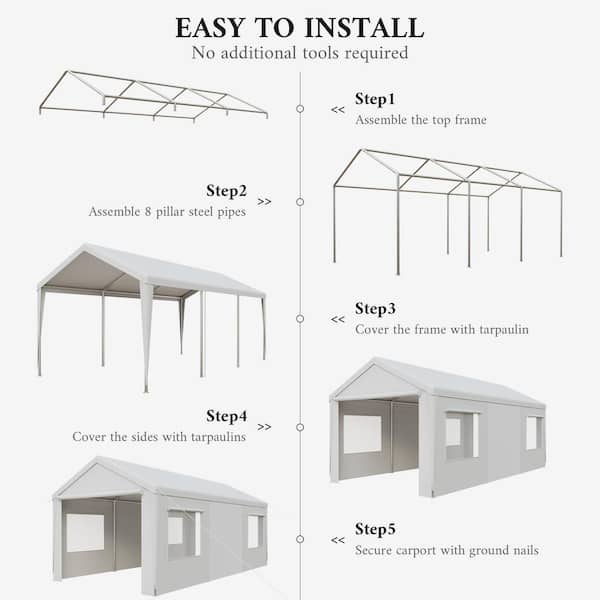 13 ft. x 20 ft. Heavy-Duty Carport-Portable Garage with Roll-Up Windows Removable Sidewalls, Waterproof and UV Resistant