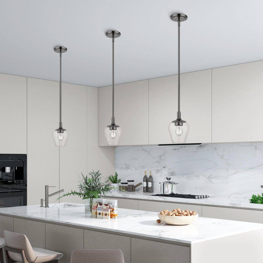 Willow Transitional 1-Light Pendant in Black Chrome with Clear Glass