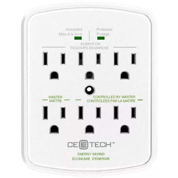 CE TECH 6-Outlet USB Wall Tap Surge Protector NEW! White 