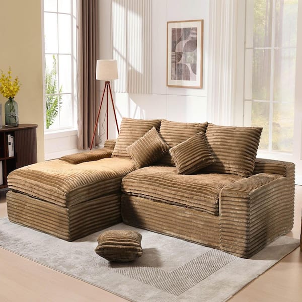 4-Seats Modular Sectional 98 in. W Armless Fabric L-Shaped Performance Fabric Sofa in. Brown with Chaise