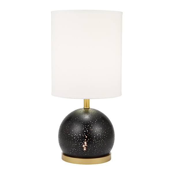 Cresswell 25 In Matte Black And Brass Accents Pierced Metal Table Lamp With Nightlight Bm1390 01 The Home Depot Cresswell 25 In Matte Black And Brass, Antique Brass Pierced Metal Drum Table Lamp Shade