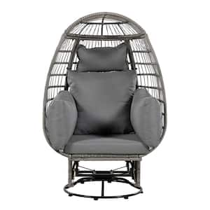 Wicker Outdoor Lounge Chair with Gray Cushions Swivel Chair with Cushions Rattan Egg Patio Chair with Rocking Function