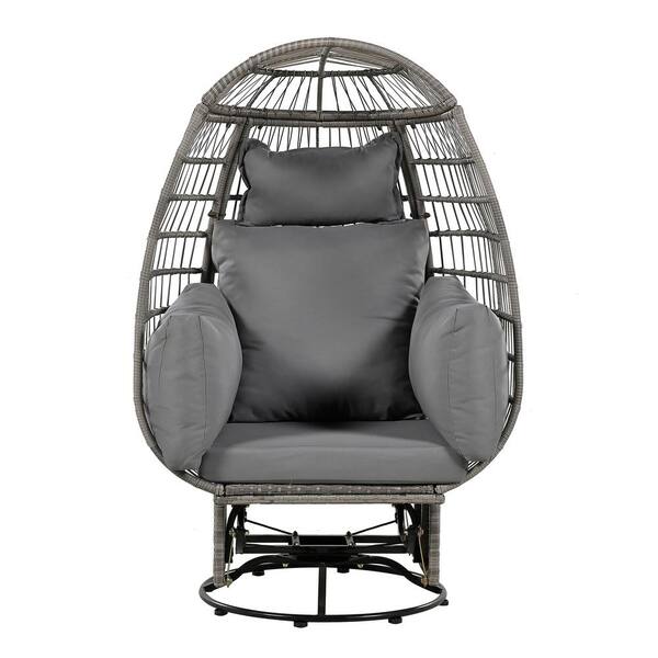 Zeus & Ruta Wicker Outdoor Lounge Chair with Gray Cushions Swivel Chair with Cushions Rattan Egg Patio Chair with Rocking Function