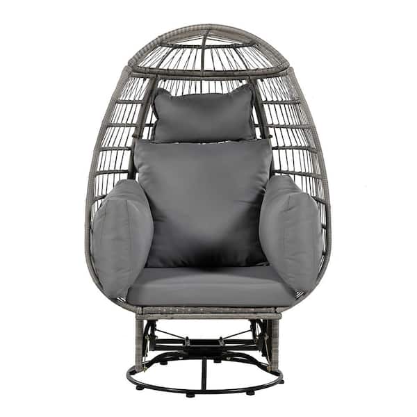 Zeus & Ruta Wicker Outdoor Lounge Chair with Gray Cushions Swivel Chair with Cushions Rattan Egg Patio Chair with Rocking Function