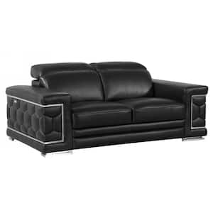 Charlie 71 in. Black Solid Leather 2 Seat Loveseats