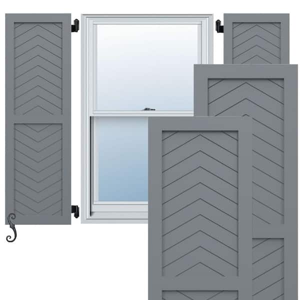 Ekena Millwork EnduraCore Two Panel Chevron Modern Style 15-in W x 78-in H Raised Panel Composite Shutters Pair in Ocean Swell