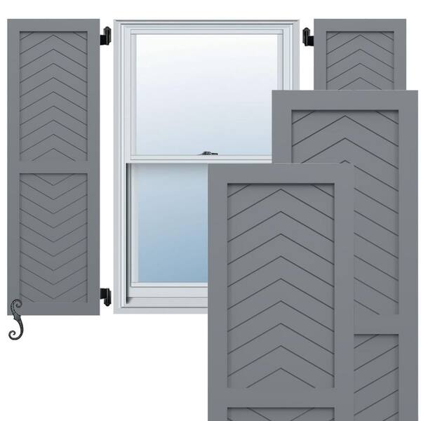 Ekena Millwork EnduraCore Two Panel Chevron Modern Style 18-in W x 80-in H Raised Panel Composite Shutters Pair in Ocean Swell