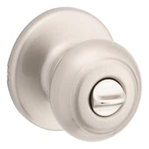 Cove Satin Nickel Privacy Door Knob with Lock for Bedroom or Bathroom featuring Microban Technology