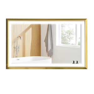 48 in. W x 30 in. H Medium Rectangular Metal Framed Wall Bathroom Vanity Mirror in Gold, Defogger, Dimmable