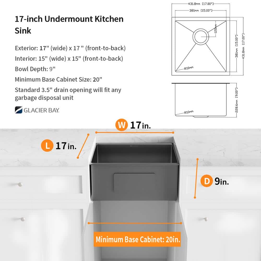 Gunmetal Black Stainless Steel Single Bowl Undermount Bar Sink
