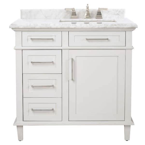 Home Decorators Collection Sonoma 36 In, 36 White Bathroom Vanity With Carrara Marble Top