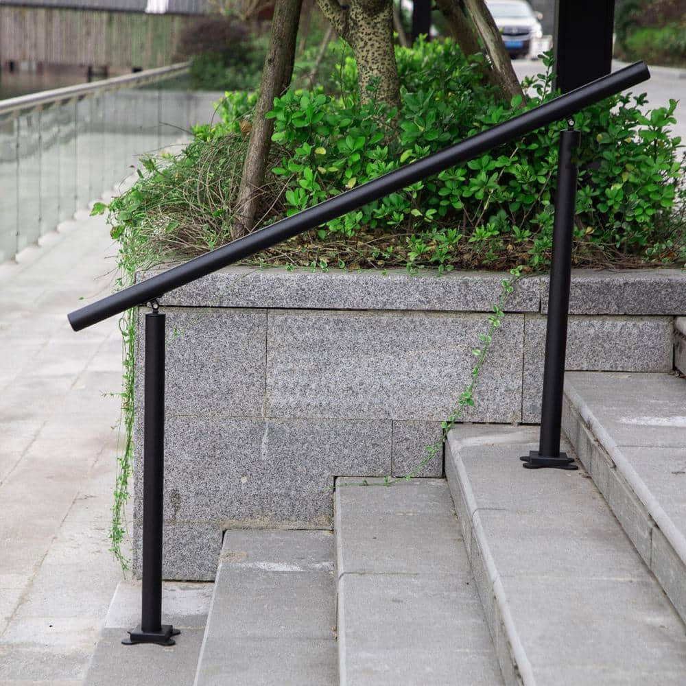 Adjustable Black Aluminum Outdoor Stair Handrail Kit, 5 ft for 0-5 Steps