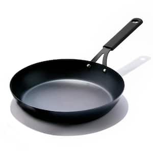 Black Steel 12 in. Pre-Seasoned Carbon Steel Induction Safe Frying Pan with Silicone Sleeve in Black