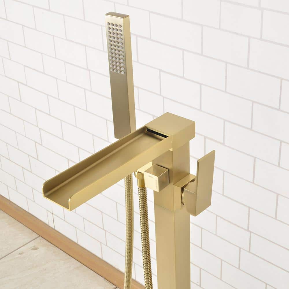 Brushed Gold Single-Handle Freestanding Waterfall Tub Filler
