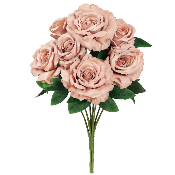 LIVING LUXURY 22 in. Light Cafe Artificial Grand Rose Flower Stem Bush Bouquet (Set of 2)