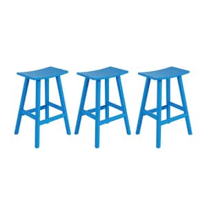 Franklin Pacific Blue 29 in. HDPE Plastic Outdoor Patio Backless Bar Stool (Set of 3)