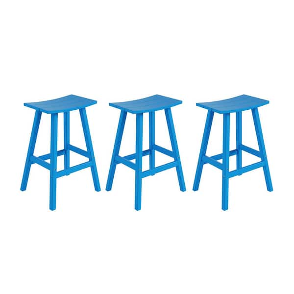 WESTIN OUTDOOR Franklin Pacific Blue 29 in. Poly HDPE Fade Resistant Outdoor Patio Saddle Seat Pub Height Bar Stool (Set of 3)