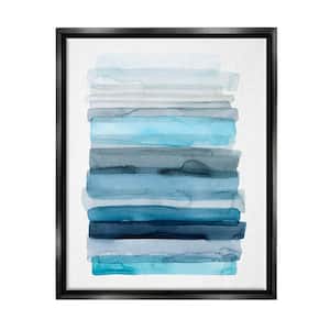 Water Inspired Blue Grey Ombre Abstract Lines by Grace Popp Floater Frame Abstract Wall Art Print 25 in. x 31 in.