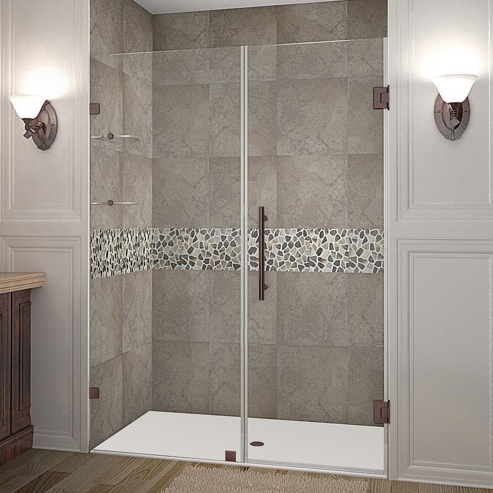 Bronze Frameless Hinged Shower Door with Clear Tempered Glass