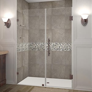 Nautis GS 53.25 in. - 54.25 in. x 72 in. Frameless Hinged Shower Door with Glass Shelves in Bronze