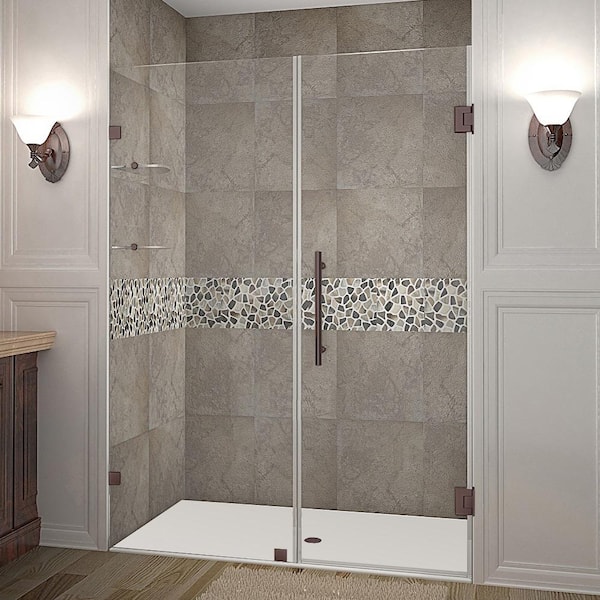 Nautis GS 53.25 in. - 54.25 in. x 72 in. Frameless Hinged Shower Door with Glass Shelves in Bronze