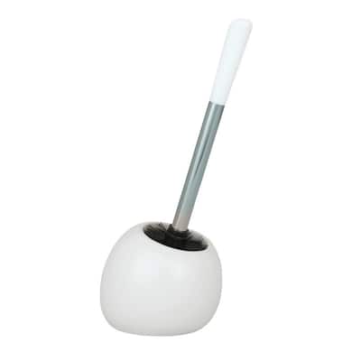 Polaris 10'' Stainless Steel Toilet Bowl Brush and Holder in White