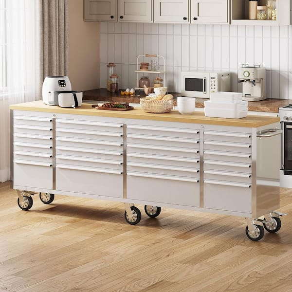 96 in. Stainless Steel Mobile Workbench Cabinet with Wheels, 24