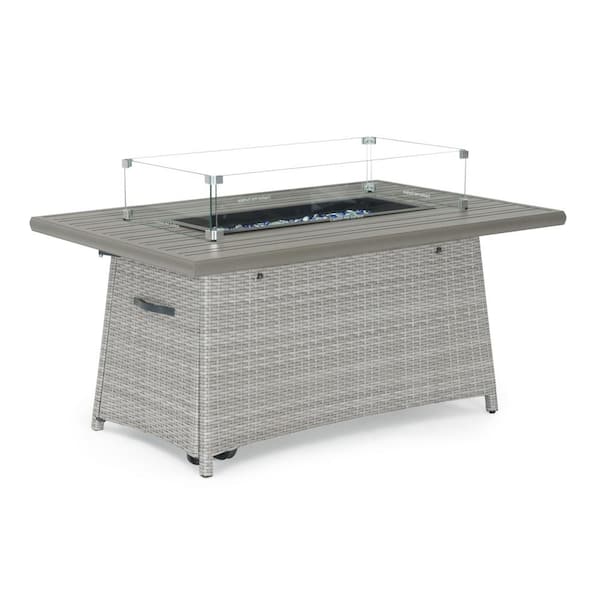 RST BRANDS Portofino Casual 50 in. x 32 in. Gray Wicker Outdoor Fire Pit Table