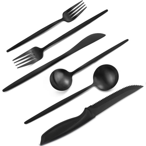 48-Piece Matte Black Stainless Steel Flatware Set with Steak Knives, Service for 8
